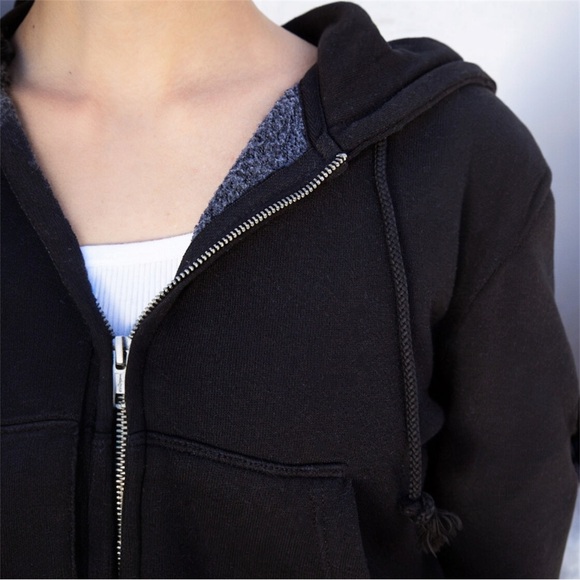 Brandy Melville Crystal Hoodie Cropped One Size Black Full Zip Up Fleece Lined - Picture 4 of 12